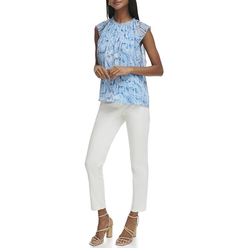 Calvin Klein Ärmelloses Damen-Bluse, Chiffon, Bedruckt, Capri Multi, Groß von Calvin Klein