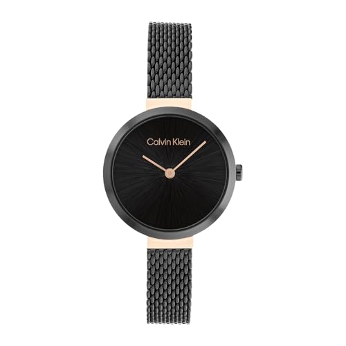 Calvin Klein Analog Quarzuhr für Damen Kollektion Minimalistic T BAR 28MM MESH mit Schwarzes Edelstahl-Mesh-Gliederarmband - 25200084 von Calvin Klein