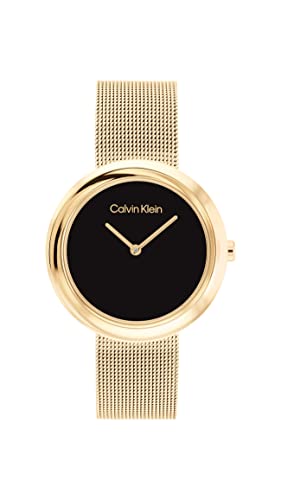 Calvin Klein Analog Quarzuhr für Damen mit Gelbgoldfarbenes Edelstahl-Mesh-Gliederarmband - 25200012 von Calvin Klein