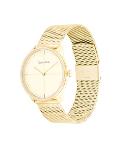 Calvin Klein Analog Quarzuhr für Damen mit Gelbgoldfarbenes Edelstahl-Mesh-Gliederarmband - 25200159 von Calvin Klein