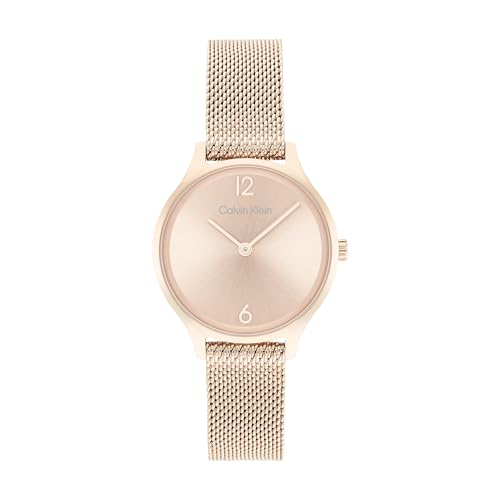 Calvin Klein Analog Quarzuhr für Damen Kollektion Timeless 28MM mit Rotgoldfarbenes Edelstahl-Mesh-Gliederarmband - 25200059 von Calvin Klein