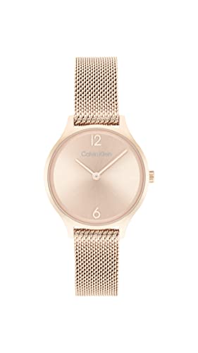 Calvin Klein Analog Quarzuhr für Damen mit Rotgoldfarbenes Edelstahl-Mesh-Gliederarmband - 25200059 von Calvin Klein