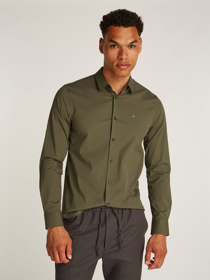 Calvin Klein Businesshemd STRETCH POPLIN SLIM SHIRT mit Calvin Klein Logo auf der Brust von Calvin Klein