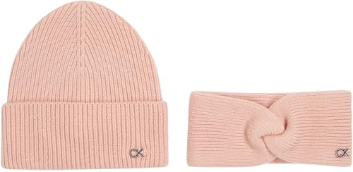 Calvin Klein Damen Geschenk-Set Ck Metal Beanie & Headband Strickmütze & Stirnband, Rosa (Petal Blush), Einheitsgröße von Calvin Klein