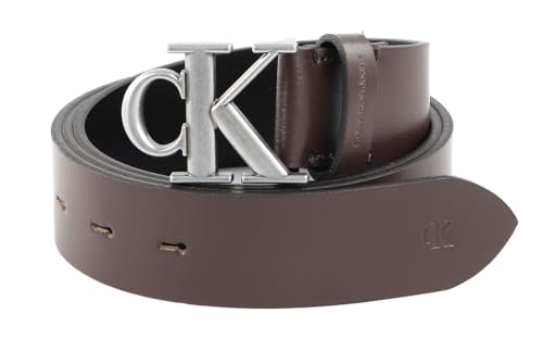 Calvin Klein Leder Gürtel CKJ Monogram Round Mono Plaque Belt 35MM W100 Bitter Brown dunkelbraun von Calvin Klein