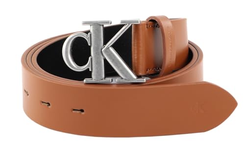 Calvin Klein Leder Gürtel CKJ Monogram Round Mono Plaque Belt 35MM W100 Cognac braun von Calvin Klein