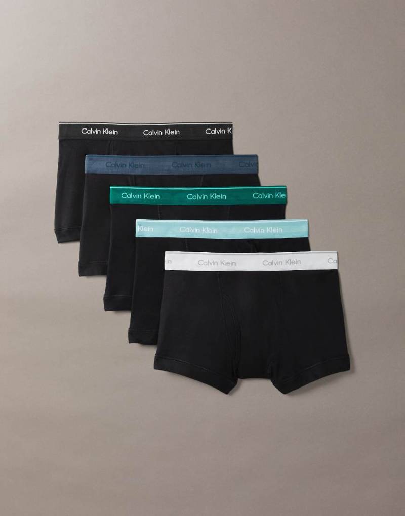 Calvin Klein - Cotton Classics - 5er-Pack Unterhosen in Schwarz mit blauem/grünem/grauem Bund-Bunt von Calvin Klein