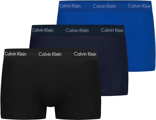 Calvin Klein Herren 3er Pack Boxershorts Low Rise Trunks Unterwäsche, Mehrfarbig (Black/Blueshadow/Cobaltwater DTM Wb), S von Calvin Klein