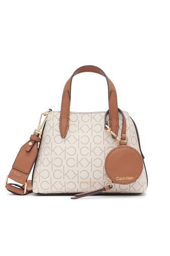 Calvin Klein Damen 2 in 1 Triple Compartment Satchel Crossbody Millie 2-in-1 Mini-Umhängetasche mit DREI Fächern, Vanille/Khaki/Caramel von Calvin Klein