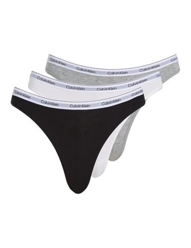 Calvin Klein Damen 3er Pack Slips Bikini Form Baumwolle mit Stretch, Mehrfarbig (Black/White/Grey Heather), L von Calvin Klein