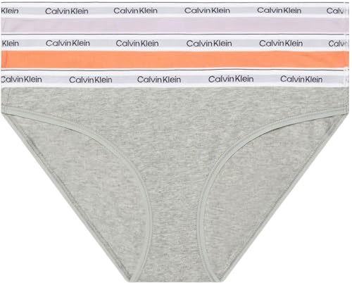 Calvin Klein Damen 3er Pack Slips Bikini Form Baumwolle mit Stretch, Mehrfarbig (Cadmium Orng/Gry Htr/Lavender Blue), XL von Calvin Klein