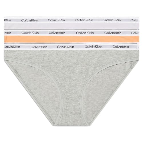 Calvin Klein Damen 3er Pack Slips Bikini Form Baumwolle mit Stretch, Mehrfarbig (Cadmium Orng/Gry Htr/Lavender Blue), 3XL von Calvin Klein