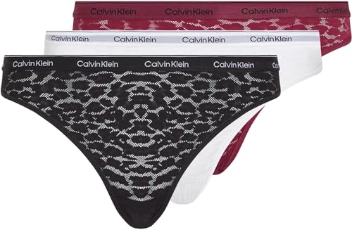 Calvin Klein Damen 3er Pack Slips Bikini Form mit Spitze, Mehrfarbig (Purple Potion/White/Black), L von Calvin Klein