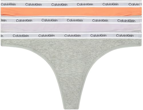 Calvin Klein Damen 3er Pack Strings Modern Logo Tangas, Mehrfarbig (Cadmium Orng/Gry Htr/Lavender Blue), XS von Calvin Klein