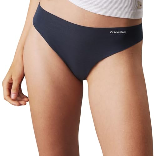 Calvin Klein Damen 3er Pack Strings Thong Mid-Rise Baumwolle mit Stretch, Mehrfarbig (Plein Air/Grey Heather/Ink), L von Calvin Klein