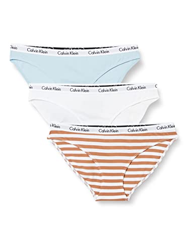 Calvin Klein Damen 3er-Pack Slips Bikini Form 3 PK mit Stretch, Blue/White/Rainer Stripe Sandalwood, XS von Calvin Klein Jeans