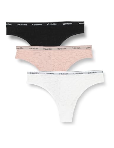 Calvin Klein Damen 3er Pack Brazilian Slips mit Spitze, Mehrfarbig (Black/White/Subdued), S von Calvin Klein