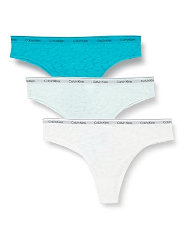 Calvin Klein Damen 3er Pack Brazilian Slips mit Spitze, Mehrfarbig (Cool Breeze/White/Icy Moon), L von Calvin Klein