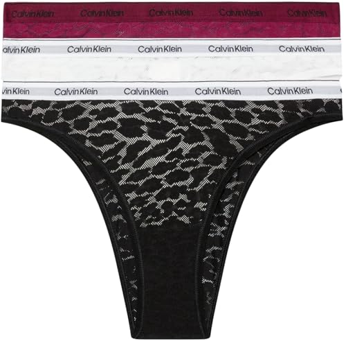 Calvin Klein Damen 3er Pack Brazilian Slips mit Spitze, Mehrfarbig (Purple Potion/White/Black), M von Calvin Klein