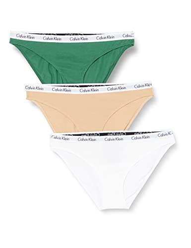 Calvin Klein Damen 3er Pack Slips Bikini Form mit Stretch, Mehrfarbig (Foliage/White/Trench), XS von Calvin Klein