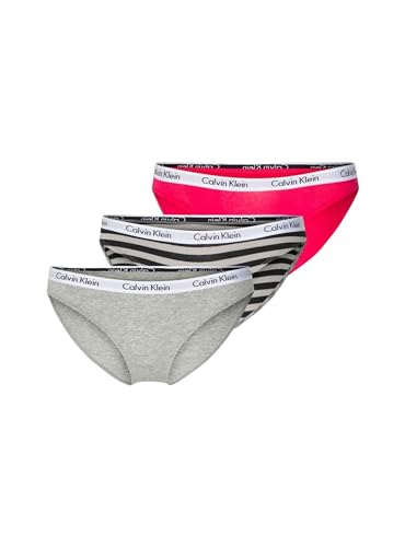 Calvin Klein Damen 3er-Pack Slips Bikini Form 3 PK mit Stretch, Pink/Grey/Rainer Stripe Silver, S von Calvin Klein Jeans