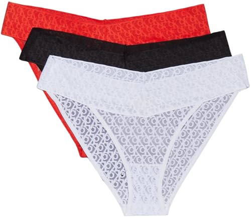 Calvin Klein Damen 3er Pack Slips Bikini Form Low Rise mit Spitze, Mehrfarbig (Black/White/Molten), S von Calvin Klein