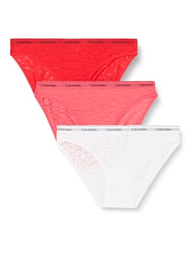 Calvin Klein Damen 3er Pack Slips Bikini Form mit Spitze, Mehrfarbig (Azalea/Lychee/White), 3XL von Calvin Klein