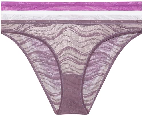 Calvin Klein Damen 3er Pack Slips Bikini Form mit Spitze, Mehrfarbig (Dahlia/Vintage Violet/White), S von Calvin Klein