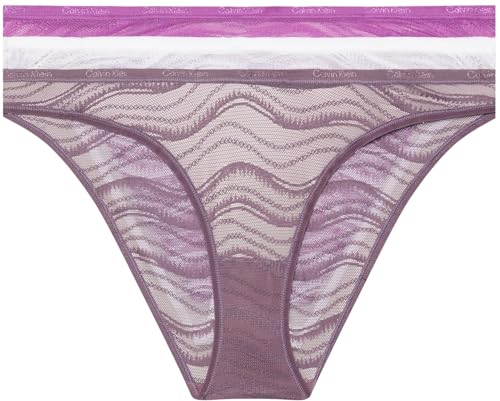 Calvin Klein Damen 3er Pack Slips Bikini Form mit Spitze, Mehrfarbig (Dahlia/Vintage Violet/White), XXL von Calvin Klein