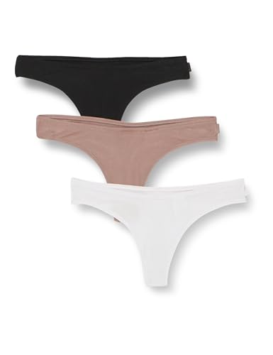 Calvin Klein Damen 3er Pack Strings Ideal Modal Rib Gerippt, Mehrfarbig (Black/Lavender Blue/Cavern Stone), M von Calvin Klein