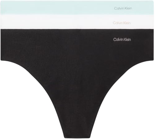 Calvin Klein Damen 3er Pack Strings Invisibles Cotton Nahtlos, Mehrfarbig (Black/White/Island Reef), M von Calvin Klein