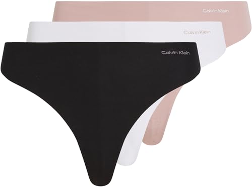 Calvin Klein Damen 3er Pack Strings Invisibles Cotton Nahtlos, Mehrfarbig (Black/White/Subdued), XXL von Calvin Klein