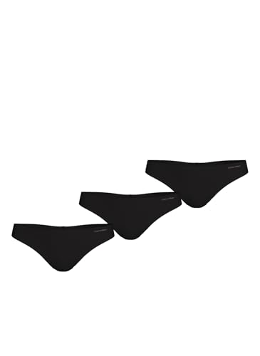 Calvin Klein Damen 3er Pack Strings Thong Unterwäsche, Schwarz (Black/Black/Black), L von Calvin Klein