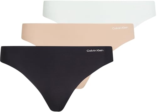 Calvin Klein Damen 3er Pack Strings Thong Unterwäsche, Mehrfarbig (Black/Cedar/Lime Crème), S von Calvin Klein