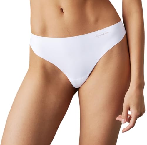 Calvin Klein Damen 3er Pack Strings Thong Unterwäsche, Weiß (White W/Light Caramel Logo (3)), L von Calvin Klein