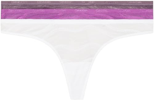 Calvin Klein Damen 3er Pack Strings mit Spitze, Mehrfarbig (Dahlia/Vintage Violet/White), L von Calvin Klein