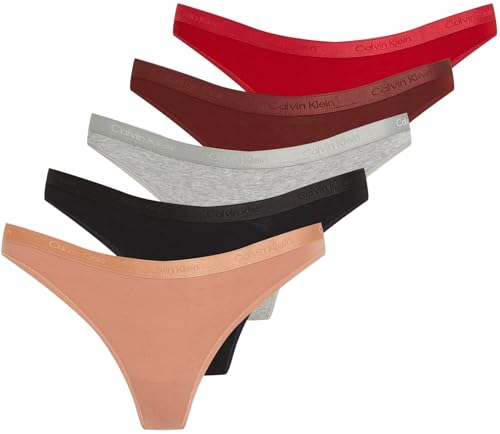 Calvin Klein Damen 5er Pack Strings Thong Unterwäsche, Mehrfarbig (Blk/Gry H/Jnbrry/CPR Earth/Rstd Rt), L von Calvin Klein