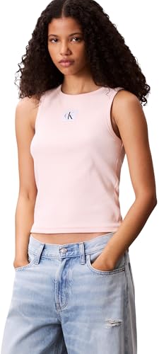 Calvin Klein Damen Tank Top Woven Label Cotton Rib mit Logo, Rosa (Cloud Pink), M von Calvin Klein