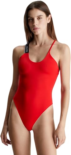 Calvin Klein Damen Badeanzug One Piece Crossover-Design, Rot (Cajun Red), L von Calvin Klein