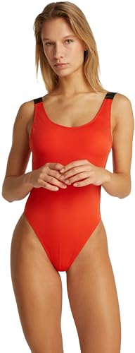 Calvin Klein Damen Badeanzug Scoop Back One Piece mit Logoträgern, Rot (Flaming Chili), XL von Calvin Klein