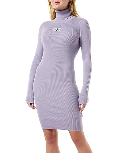 Calvin Klein Damen Badge ROLL Neck Sweater Dress Kleid, Lavender Aura, S von Calvin Klein