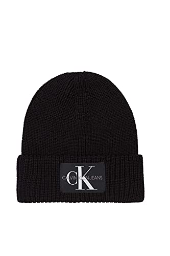 Calvin Klein Jeans Damen MONOLOGO Patch Beanie 383 Mütze, Black, One Size von Calvin Klein Jeans