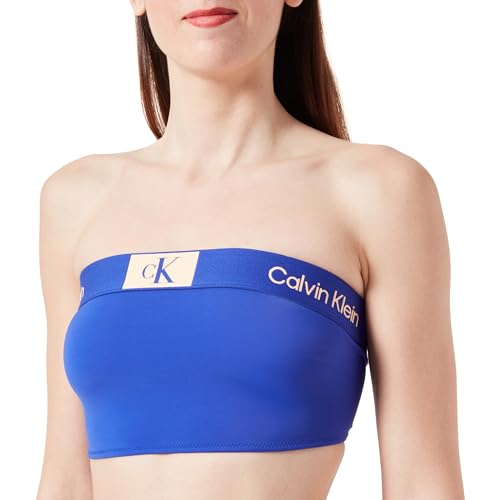 Calvin Klein Damen Bikini Oberteil Longline Bandeau Trägerlos, Blau (Midnight Lagoon), S von Calvin Klein