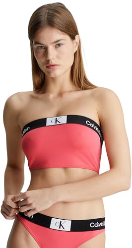 Calvin Klein Damen Bikini Oberteil Longline Bandeau Trägerlos, Rosa (Calypso Coral), L von Calvin Klein