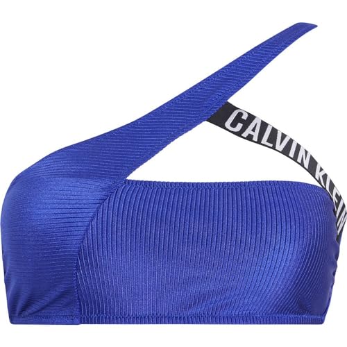 Calvin Klein Damen Bikini Oberteil One Shoulder Bralette ohne Bügel, Blau (Midnight Lagoon), L von Calvin Klein