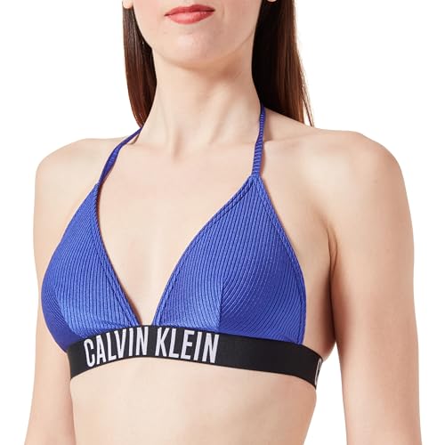 Calvin Klein Damen Bikini Oberteil Triangel Gerippt, Blau (Midnight Lagoon), L von Calvin Klein