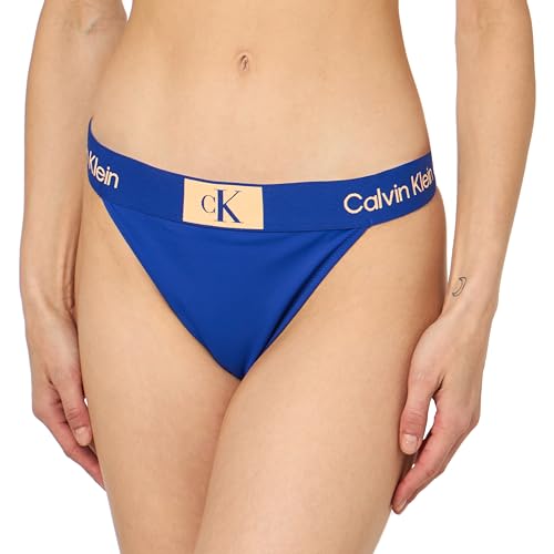 Calvin Klein Damen Bikinihose Cheeky High Rise Bikini mit Logobund, Blau (Midnight Lagoon), M von Calvin Klein