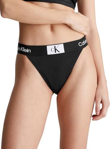 Calvin Klein Damen Bikinihose Cheeky High Rise Bikini mit Logobund, Schwarz (Pvh Black), L von Calvin Klein