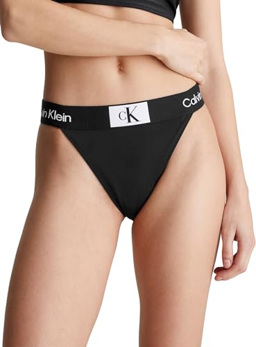 Calvin Klein Damen Bikinihose Cheeky High Rise Bikini mit Logobund, Schwarz (Pvh Black), M von Calvin Klein