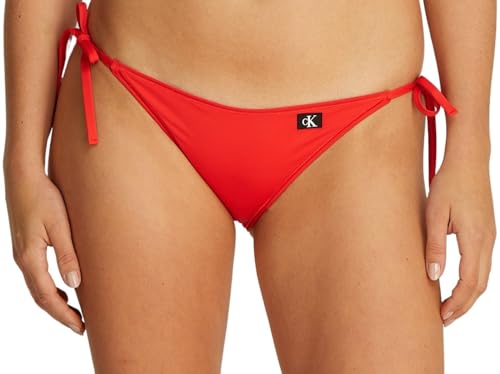 Calvin Klein Damen Bikinihose Seitliche Schnürung String Side Tie mit Logo-Badge, Rot (Flaming Chili), L von Calvin Klein